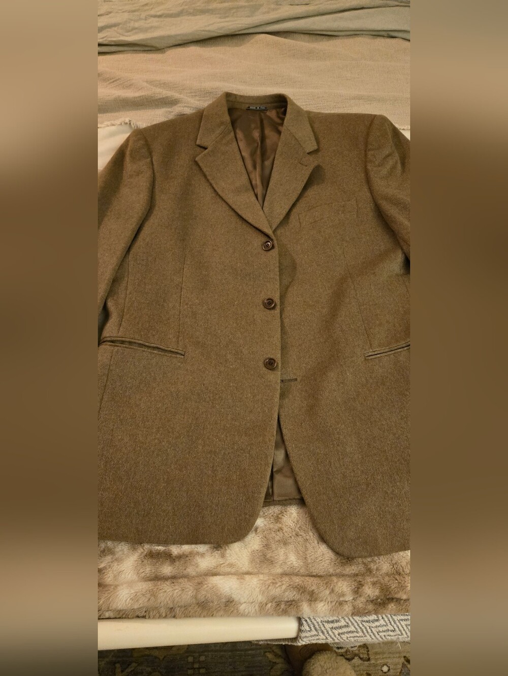Today’s Man Pure Cashmere Blazer Sport Coat Made in Italy 44L Taupe Brown Luxury
